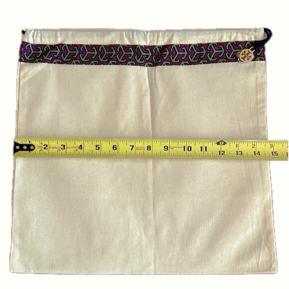 NEW Tory Burch Canvas Drawstring Dust Bag Storage Travel Gold Logo Charm Pull - Picture 3 of 4